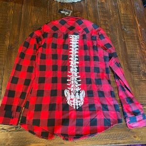 NWT Hot topic plaid skeleton spine top small